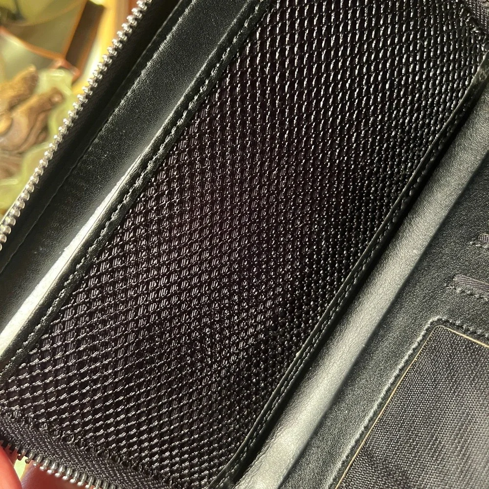 Montblanc Double Zip Travel Organizer Wallet Charcoal Black Leather Unverified